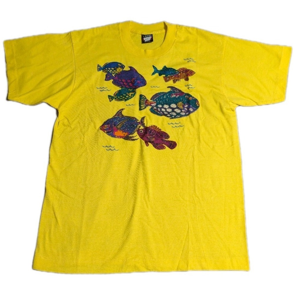 Vintage 90s Fish Graphic Tee Screen Stars Best Made USA Single Stitch XL